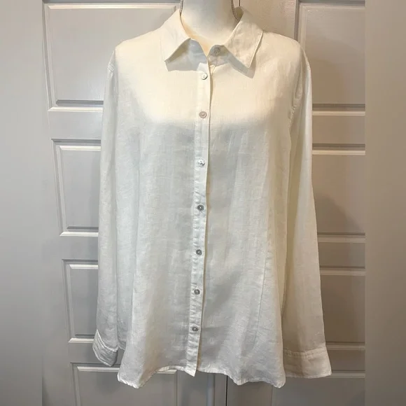 Orvis 100% Linen Women's Everyday Boyfriend Button Down Size XL White - Picture 2 of 10